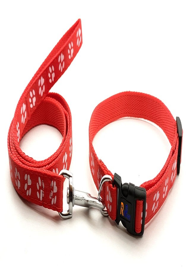 Pups&Pets Printed Nylon Collar Leash Set Adjustable 15 MM, Ideal for All Breed Small Dog & Puppies - (Red, Pattern 03) - Image 4